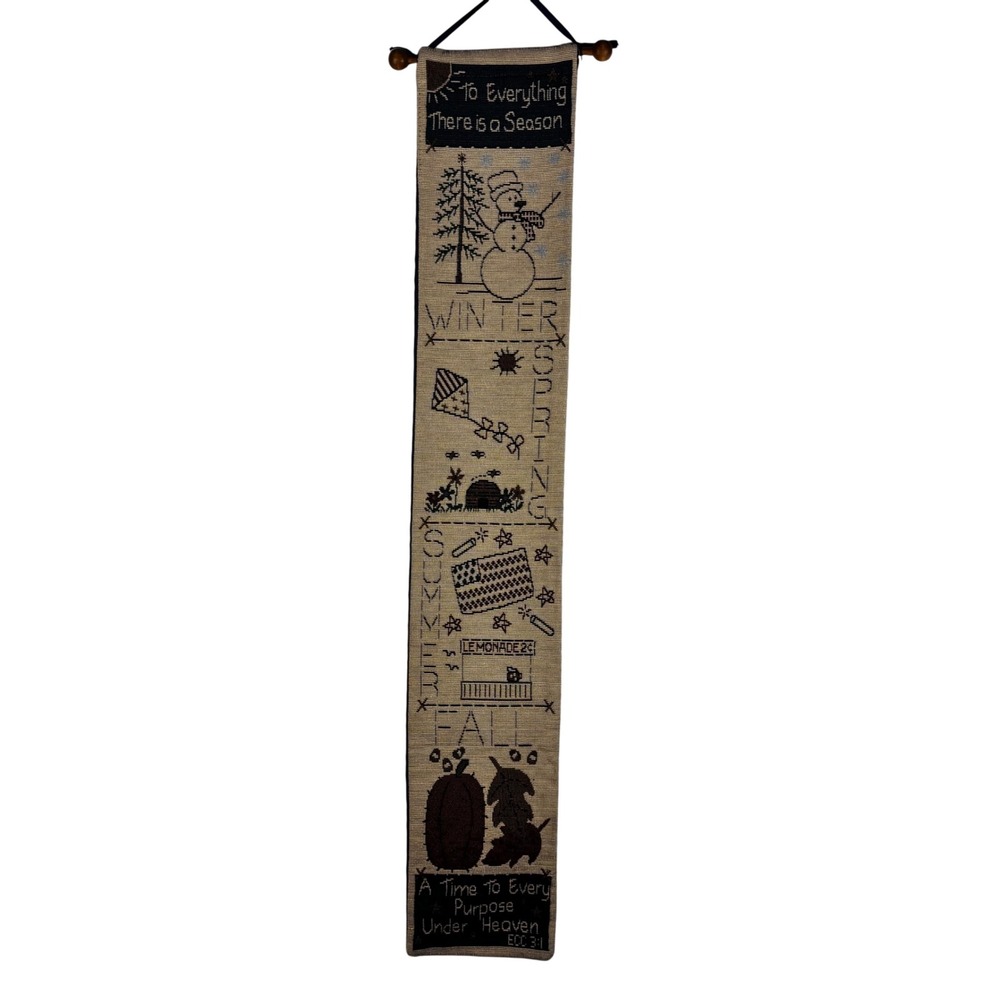 Vintage Primitive Four Seasons Woven Tapestry‎ Wall Hanging Ecclesiastes 3:1 35"